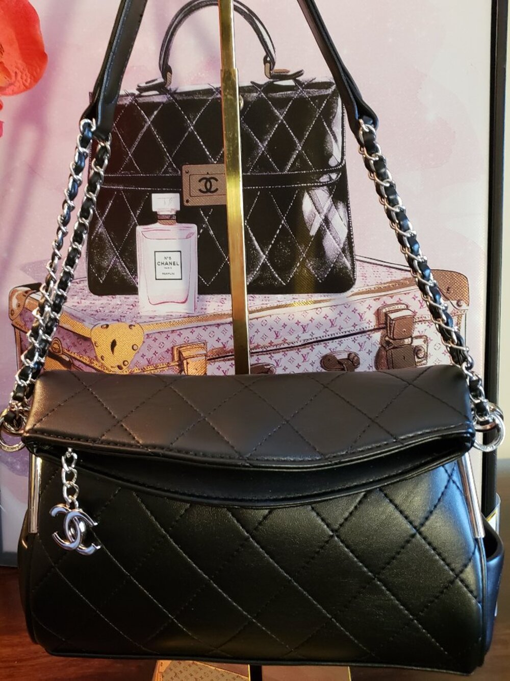 New CC Novelty Beautiful Black Shoulder Bag w/ Silver Hardware